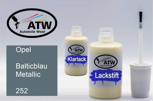 Opel, Balticblau Metallic, 252: 20ml Lackstift + 20ml Klarlack - Set, von ATW Autoteile West.